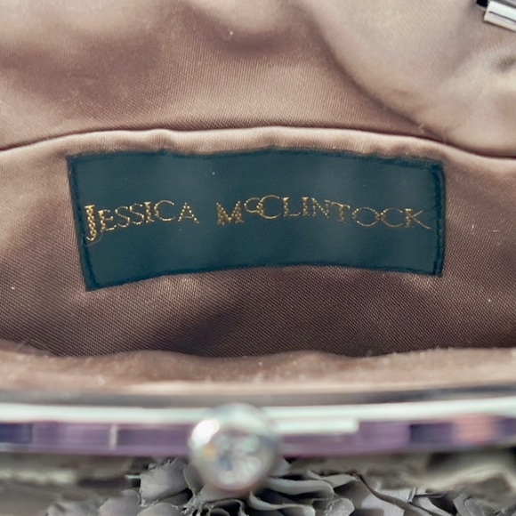 Vintage JESSICA MCCLINTOCK Floral Clutch Over the Shoulder Formal Bag Grey Used - Picture 4 of 4